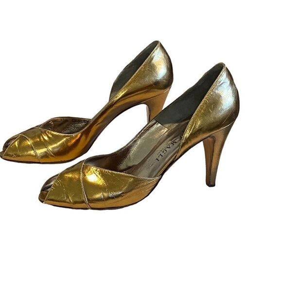 BRUNO MAGLI - TUSCAN GOLD OPEN TOE / PEEP TOE 3” PUMPS / HEELS - GOOD COND. - S7 - Picture 9 of 12